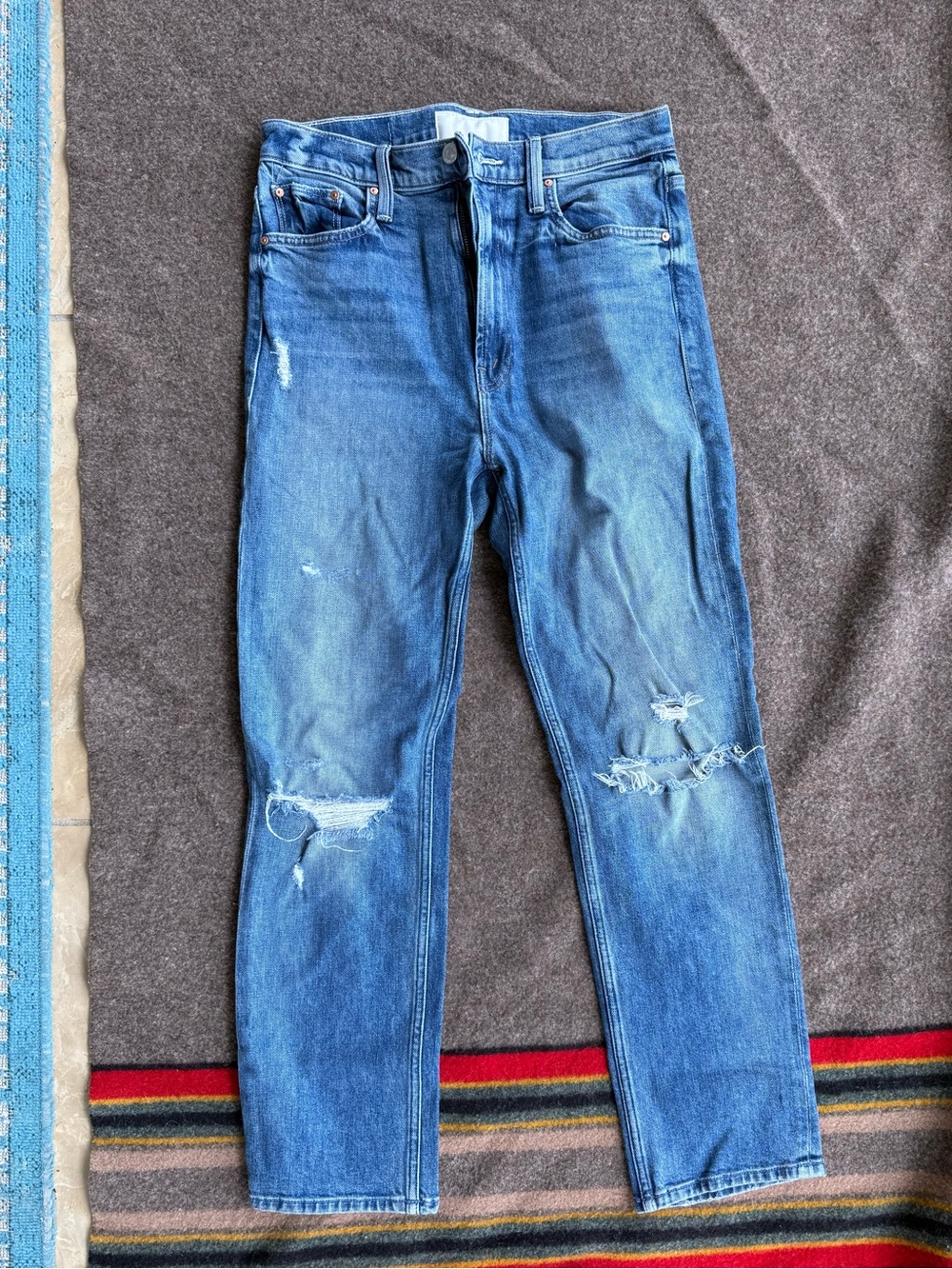 MOTHER Light Blue Denim Jeans with White Leather Label